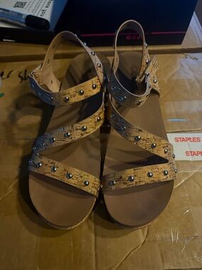 Corkys Studded Cork-Pattern Strappy Sandals - Tan